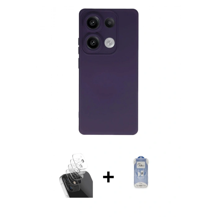 MARSİLYAN™- Redmi Note 13 Pro 4G Kılıf Ahenk Serisi - Siyah Joko Magic 5D Cam + Kamera Lens Koruma Cam - SF