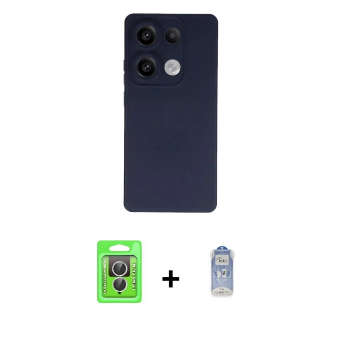 MARSİLYAN™- Redmi Note 13 Pro 4G Kılıf Ahenk Serisi - Siyah Joko Magic 5D Cam + Raze Metal Kamera Lens - GS