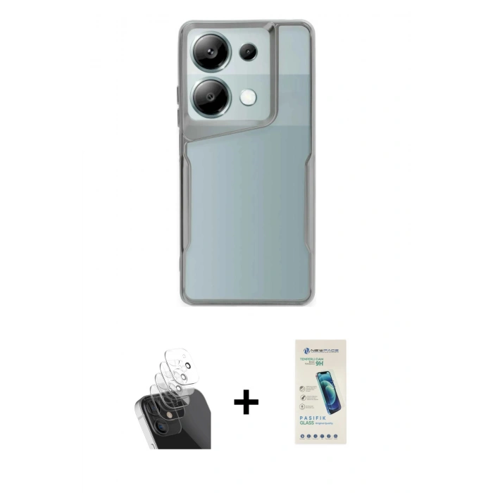 MARSİLYAN™- Redmi Note 13 Pro 4G Kılıf Akış Çizgi Koleksiyonu - Şeffaf Pasifik Cam Ekran Koruyucu + Kamera Lens Koruma Cam - SF