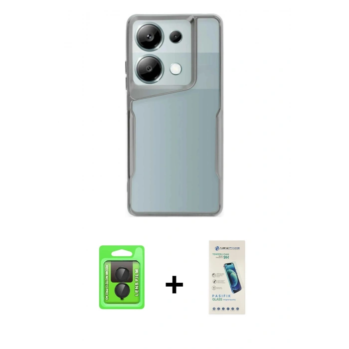MARSİLYAN™- Redmi Note 13 Pro 4G Kılıf Akış Çizgi Koleksiyonu - Şeffaf Pasifik Cam Ekran Koruyucu + Raze Metal Kamera Lens - SH