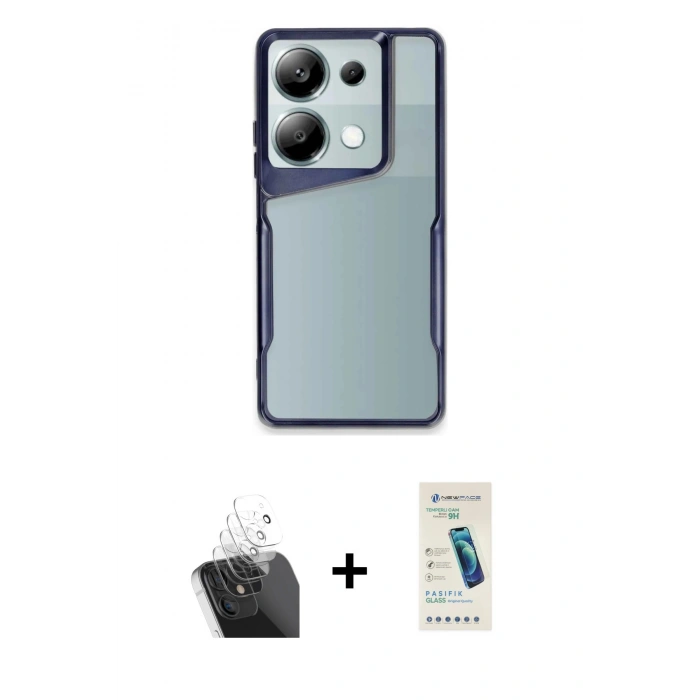 MARSİLYAN™- Redmi Note 13 Pro 4G Kılıf Akış Çizgi Koleksiyonu - Şeffaf Pasifik Cam Ekran Koruyucu + Şeffaf Kamera Lens Koruma Cam
