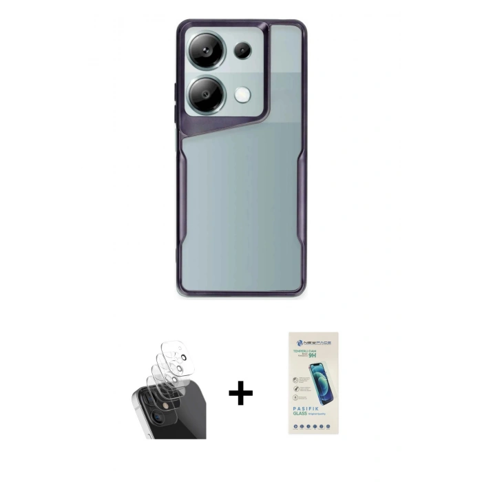 MARSİLYAN™- Redmi Note 13 Pro 4G Kılıf Akış Çizgi Koleksiyonu - Şeffaf Pasifik Cam Ekran Koruyucu + Şeffaf Kamera Lens Koruma Cam