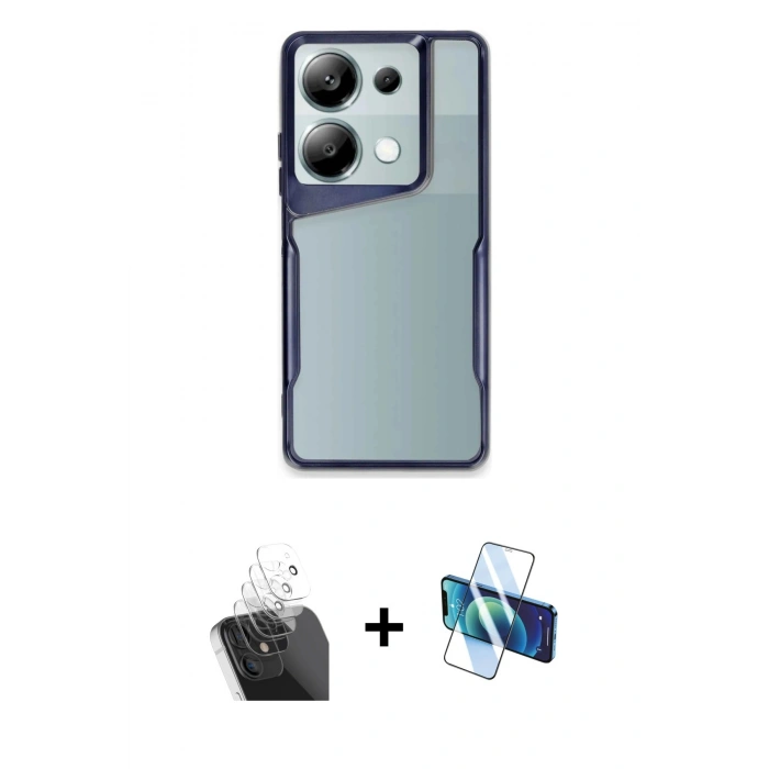 MARSİLYAN™- Redmi Note 13 Pro 4G Kılıf Akış Çizgi Koleksiyonu - Siyah 3D Antistatik Cam Ekran Koruyucu + Kamera Lens Koruma Cam - SF
