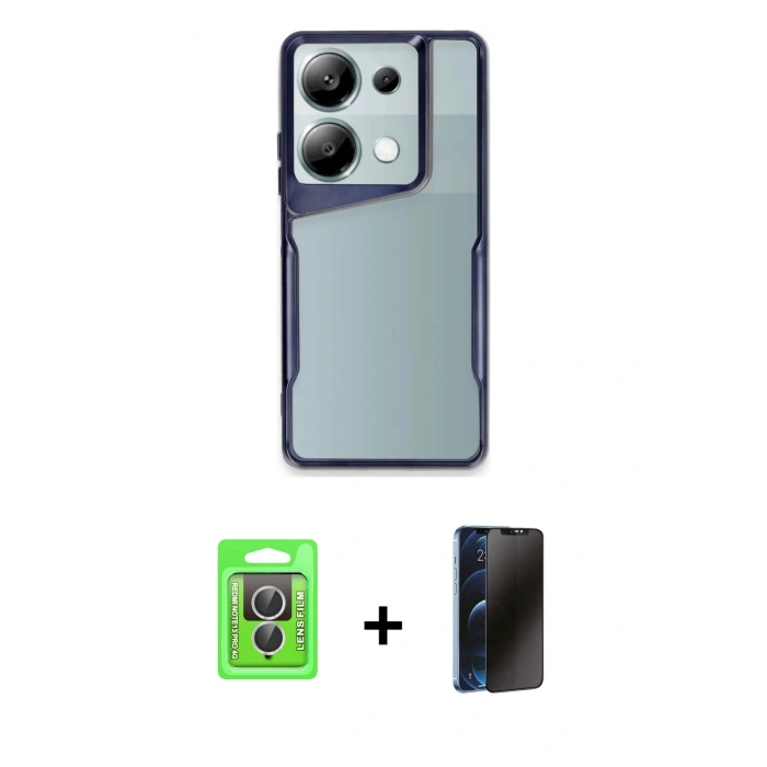 MARSİLYAN™- Redmi Note 13 Pro 4G Kılıf Akış Çizgi Koleksiyonu - Siyah 3D Antistatik Hayalet Cam Ekran Koruyucu + Raze Metal Kamera Lens - GS