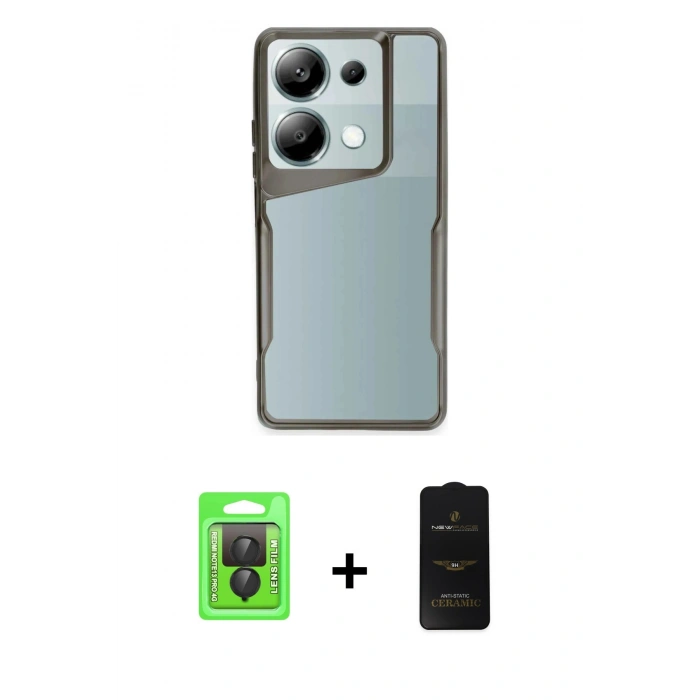MARSİLYAN™- Redmi Note 13 Pro 4G Kılıf Akış Çizgi Koleksiyonu - Siyah 6D Antistatik Mat Seramik Hayalet Nano Ekran Koruyucu + Raze Metal Kamera Lens - SH