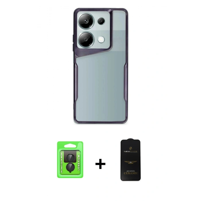 MARSİLYAN™- Redmi Note 13 Pro 4G Kılıf Akış Çizgi Koleksiyonu - Siyah 6D Antistatik Mat Seramik Hayalet Nano Ekran Koruyucu + Raze Metal Kamera Lens - SH