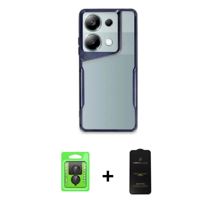MARSİLYAN™- Redmi Note 13 Pro 4G Kılıf Akış Çizgi Koleksiyonu - Siyah 6D Antistatik Mat Seramik Hayalet Nano Ekran Koruyucu + Raze Metal Kamera Lens - SH