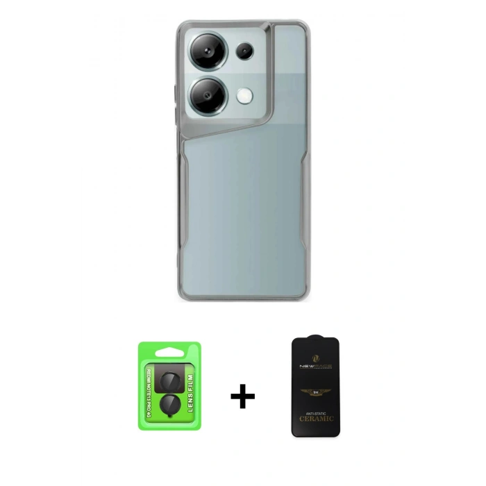 MARSİLYAN™- Redmi Note 13 Pro 4G Kılıf Akış Çizgi Koleksiyonu - Siyah 6D Antistatik Mat Seramik Hayalet Nano Ekran Koruyucu + Raze Metal Kamera Lens - SH