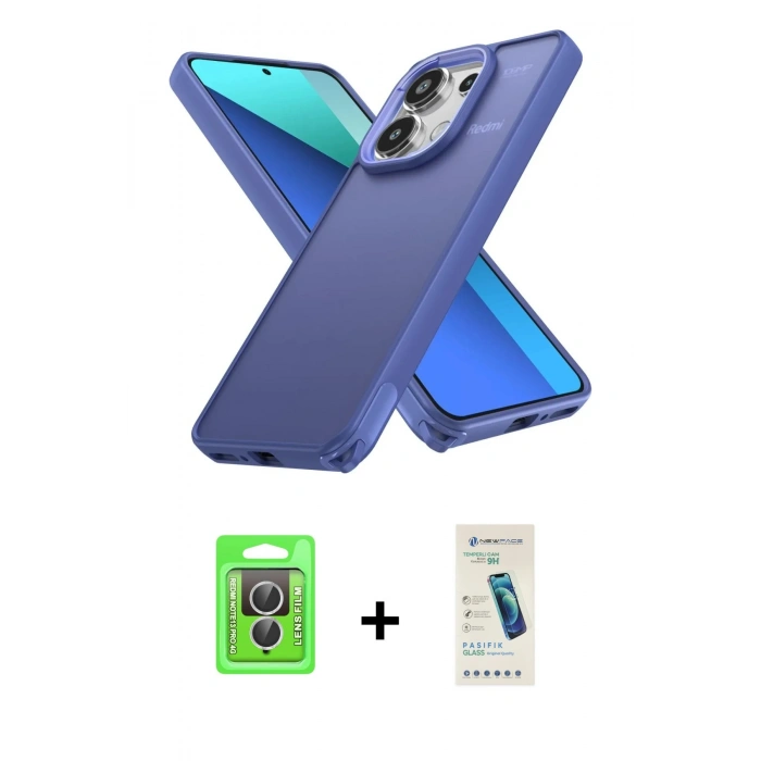 MARSİLYAN™- Redmi Note 13 Pro 4G Kılıf Atlas Form - Şeffaf Pasifik Cam Ekran Koruyucu + Raze Metal Kamera Lens - GS