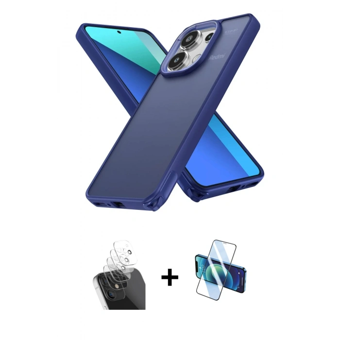 MARSİLYAN™- Redmi Note 13 Pro 4G Kılıf Atlas Form - Siyah 3D Antistatik Cam Ekran Koruyucu + Kamera Lens Koruma Cam - SF