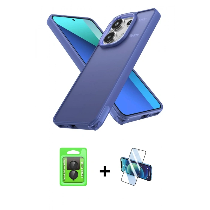 MARSİLYAN™- Redmi Note 13 Pro 4G Kılıf Atlas Form - Siyah 3D Antistatik Cam Ekran Koruyucu + Raze Metal Kamera Lens - SH