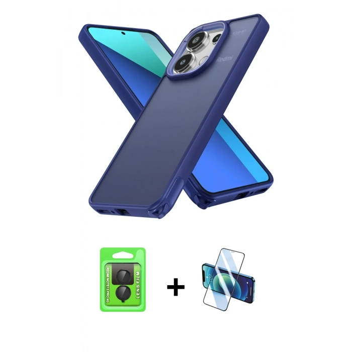 MARSİLYAN™- Redmi Note 13 Pro 4G Kılıf Atlas Form - Siyah 3D Antistatik Cam Ekran Koruyucu + Raze Metal Kamera Lens - SH