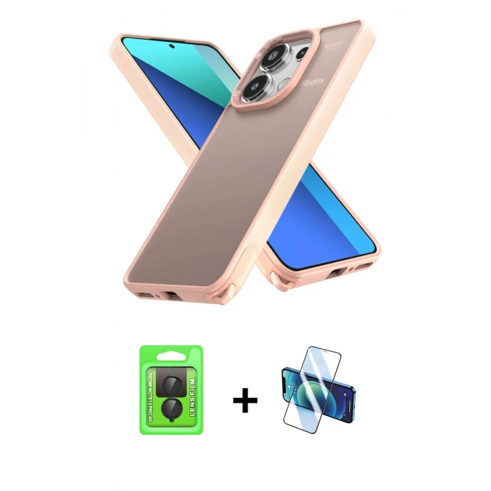 MARSİLYAN™- Redmi Note 13 Pro 4G Kılıf Atlas Form - Siyah 3D Antistatik Cam Ekran Koruyucu + Raze Metal Kamera Lens - SH