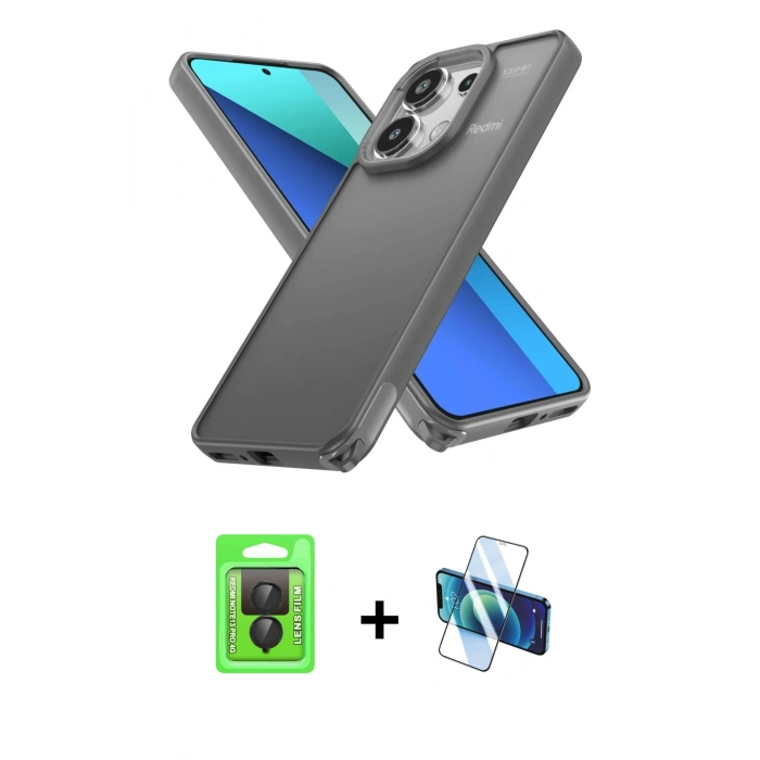 MARSİLYAN™- Redmi Note 13 Pro 4G Kılıf Atlas Form - Siyah 3D Antistatik Cam Ekran Koruyucu + Raze Metal Kamera Lens - SH