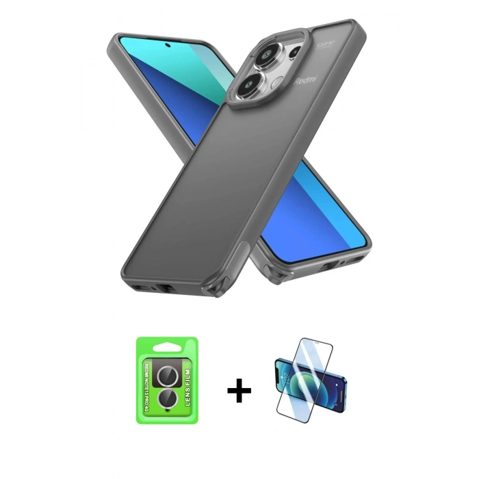 MARSİLYAN™- Redmi Note 13 Pro 4G Kılıf Atlas Form - Siyah 3D Antistatik Seramik Nano Ekran Koruyucu + Raze Metal Kamera Lens - GS