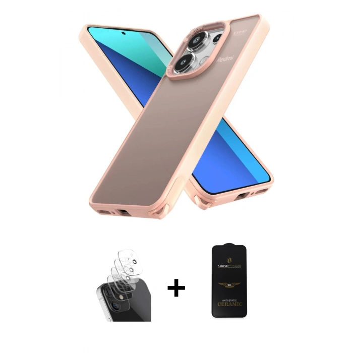 MARSİLYAN™- Redmi Note 13 Pro 4G Kılıf Atlas Form - Siyah 6D Antistatik Mat Seramik Hayalet Nano Ekran Koruyucu + Kamera Lens Koruma Cam - SF