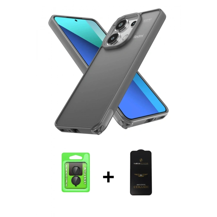 MARSİLYAN™- Redmi Note 13 Pro 4G Kılıf Atlas Form - Siyah 6D Antistatik Mat Seramik Hayalet Nano Ekran Koruyucu + Raze Metal Kamera Lens - SH