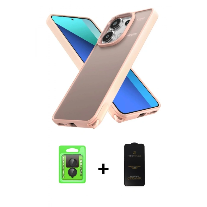 MARSİLYAN™- Redmi Note 13 Pro 4G Kılıf Atlas Form - Siyah 6D Antistatik Mat Seramik Hayalet Nano Ekran Koruyucu + Raze Metal Kamera Lens - SH