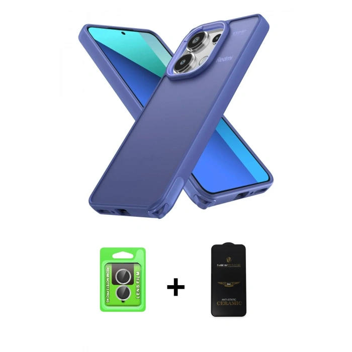 MARSİLYAN™- Redmi Note 13 Pro 4G Kılıf Atlas Form - Siyah 6D Antistatik Mat Seramik Hayalet Nano Ekran Koruyucu + Raze Metal Kamera Lens - GS