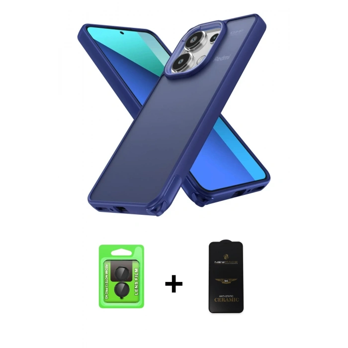 MARSİLYAN™- Redmi Note 13 Pro 4G Kılıf Atlas Form - Siyah 6D Antistatik Mat Seramik Hayalet Nano Ekran Koruyucu + Raze Metal Kamera Lens - SH