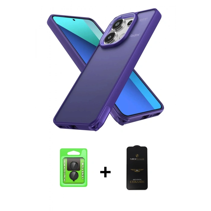 MARSİLYAN™- Redmi Note 13 Pro 4G Kılıf Atlas Form - Siyah 6D Antistatik Mat Seramik Hayalet Nano Ekran Koruyucu + Raze Metal Kamera Lens - SH
