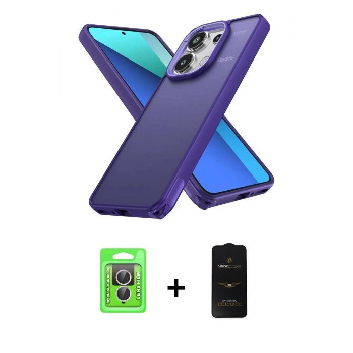 MARSİLYAN™- Redmi Note 13 Pro 4G Kılıf Atlas Form - Siyah 6D Antistatik Mat Seramik Hayalet Nano Ekran Koruyucu + Raze Metal Kamera Lens - GS