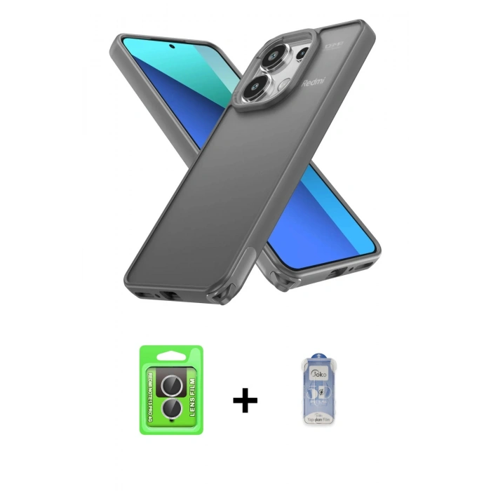 MARSİLYAN™- Redmi Note 13 Pro 4G Kılıf Atlas Form - Siyah Joko Magic 5D Cam + Raze Metal Kamera Lens - GS