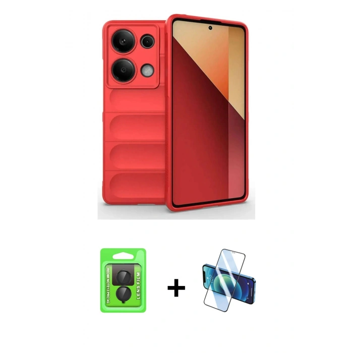 MARSİLYAN™- Redmi Note 13 Pro 4G Kılıf Atlas Koleksiyonu - Siyah 3D Antistatik Seramik Nano Ekran Koruyucu + Raze Metal Kamera Lens - SH