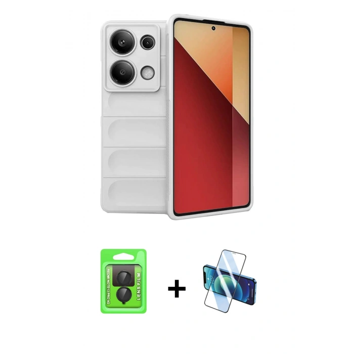 MARSİLYAN™- Redmi Note 13 Pro 4G Kılıf Atlas Koleksiyonu - Siyah 3D Antistatik Seramik Nano Ekran Koruyucu + Raze Metal Kamera Lens - SH