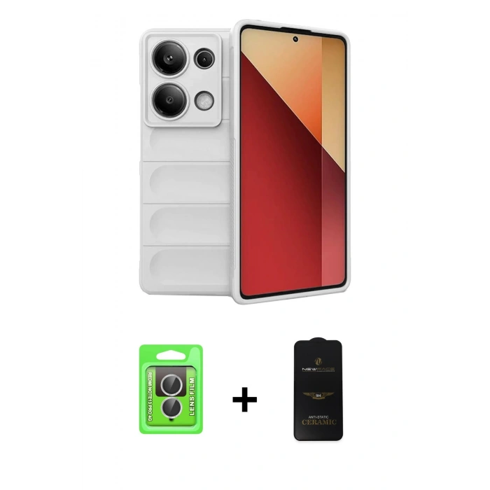MARSİLYAN™- Redmi Note 13 Pro 4G Kılıf Atlas Koleksiyonu - Siyah 6D Antistatik Mat Seramik Hayalet Nano Ekran Koruyucu + Raze Metal Kamera Lens - GS