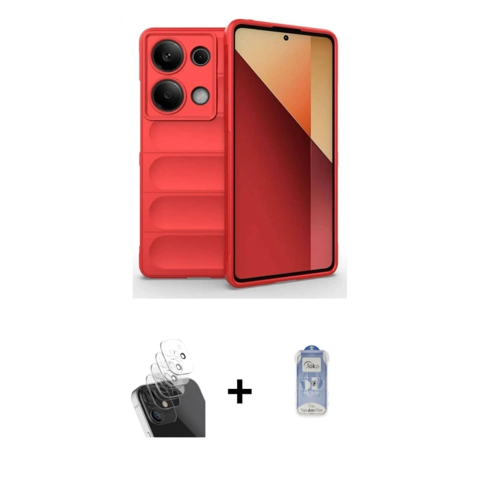 MARSİLYAN™- Redmi Note 13 Pro 4G Kılıf Atlas Koleksiyonu - Siyah Joko Magic 5D Cam + Kamera Lens Koruma Cam - SF