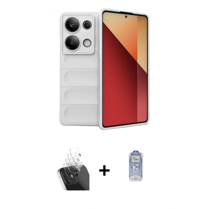 MARSİLYAN™- Redmi Note 13 Pro 4G Kılıf Atlas Koleksiyonu - Siyah Joko Magic 5D Cam + Kamera Lens Koruma Cam - SF