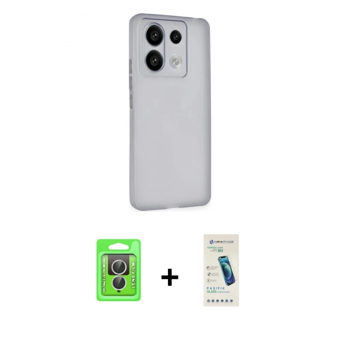 MARSİLYAN™- Redmi Note 13 Pro 4G Kılıf Atlas Minimal Prime - Şeffaf Pasifik Cam Ekran Koruyucu + Gümüş Raze Metal Kamera Lens