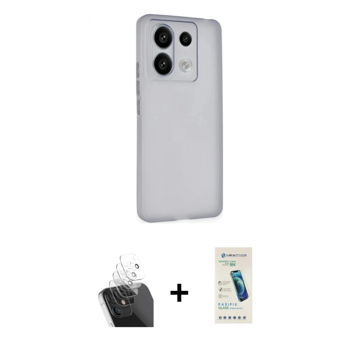 MARSİLYAN™- Redmi Note 13 Pro 4G Kılıf Atlas Minimal Prime - Şeffaf Pasifik Cam Ekran Koruyucu + Kamera Lens Koruma Cam - SF