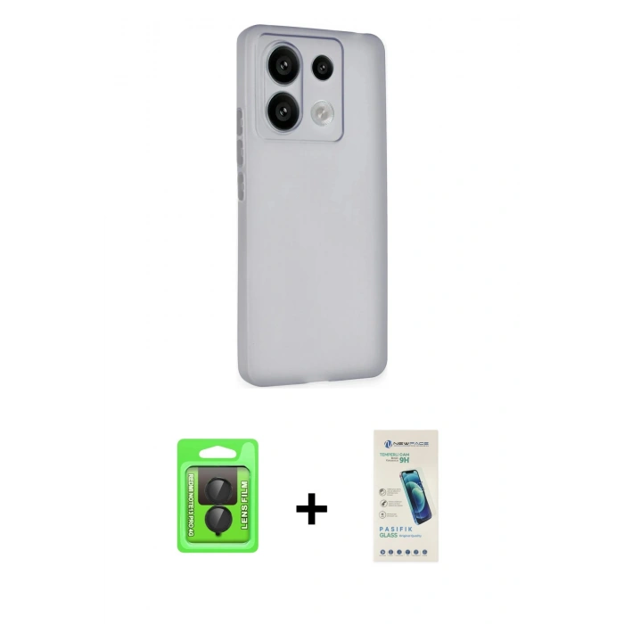 MARSİLYAN™- Redmi Note 13 Pro 4G Kılıf Atlas Minimal Prime - Şeffaf Pasifik Cam Ekran Koruyucu + Siyah Raze Metal Kamera Lens