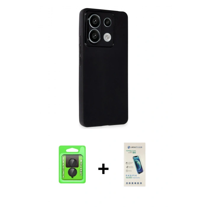 MARSİLYAN™- Redmi Note 13 Pro 4G Kılıf Atlas Minimal Prime - Şeffaf Pasifik Cam Ekran Koruyucu + Siyah Raze Metal Kamera Lens