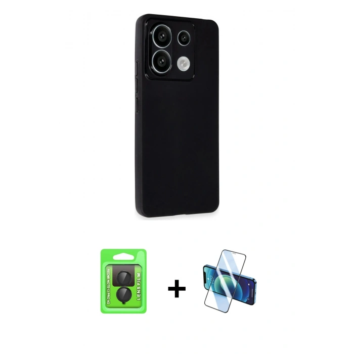 MARSİLYAN™- Redmi Note 13 Pro 4G Kılıf Atlas Minimal Prime - Siyah 3D Antistatik Cam Ekran Koruyucu + Raze Metal Kamera Lens - SH