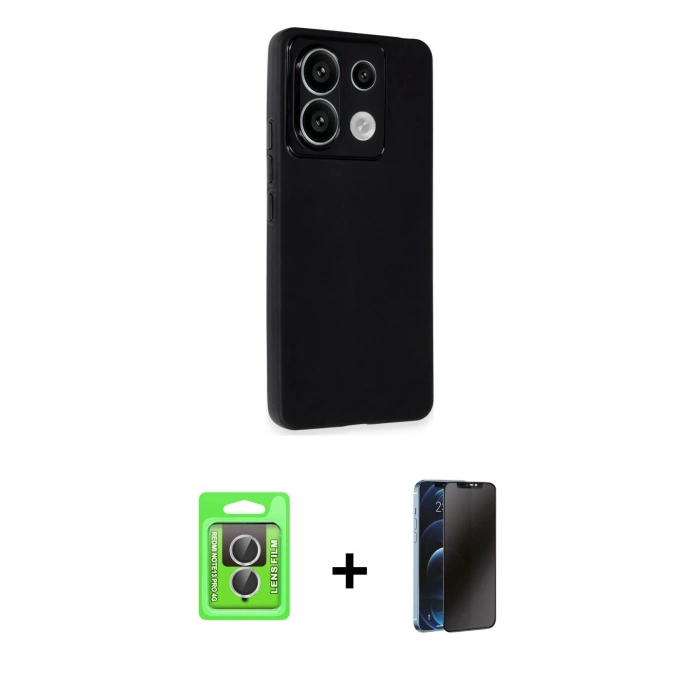 MARSİLYAN™- Redmi Note 13 Pro 4G Kılıf Atlas Minimal Prime - Siyah 3D Antistatik Hayalet Cam Ekran Koruyucu + Raze Metal Kamera Lens - GS