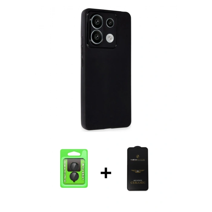 MARSİLYAN™- Redmi Note 13 Pro 4G Kılıf Atlas Minimal Prime - Siyah 6D Antistatik Mat Seramik Hayalet Nano Ekran Koruyucu + Raze Metal Kamera Lens - SH