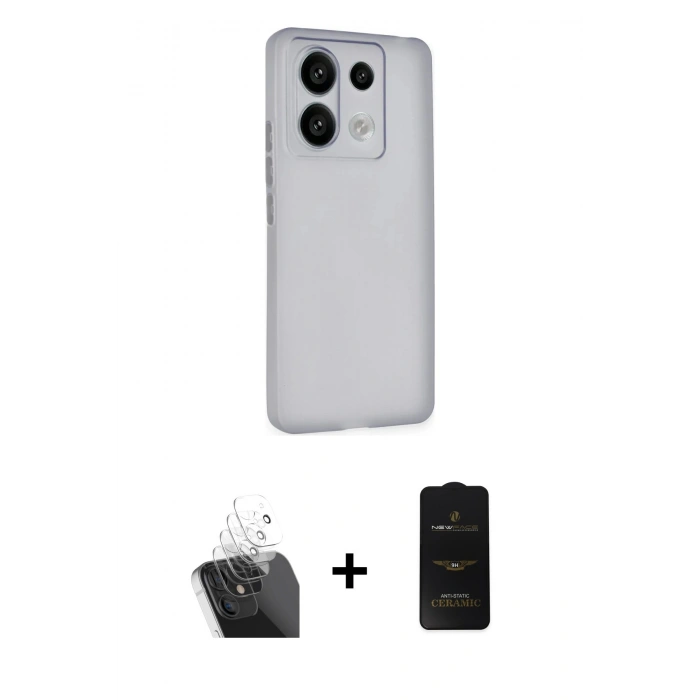 MARSİLYAN™- Redmi Note 13 Pro 4G Kılıf Atlas Minimal Prime - Siyah 6D Antistatik Mat Seramik Hayalet Nano Ekran Koruyucu + Kamera Lens Koruma Cam - SF