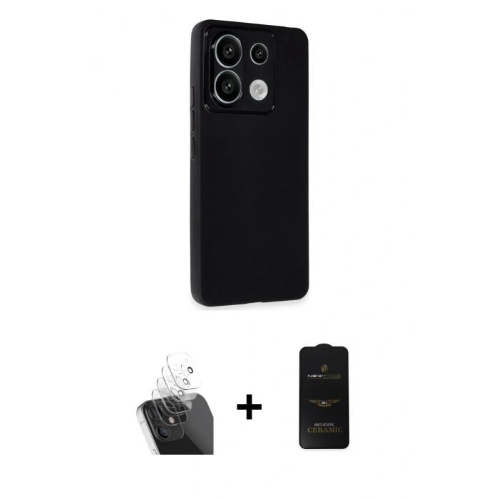MARSİLYAN™- Redmi Note 13 Pro 4G Kılıf Atlas Minimal Prime - Siyah 6D Antistatik Mat Seramik Hayalet Nano Ekran Koruyucu + Kamera Lens Koruma Cam - SF
