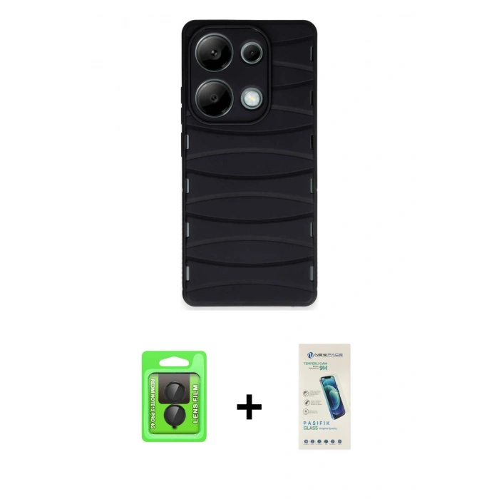 MARSİLYAN™- Redmi Note 13 Pro 4G Kılıf Doruk Form Serisi - Şeffaf Pasifik Cam Ekran Koruyucu + Raze Metal Kamera Lens - SH