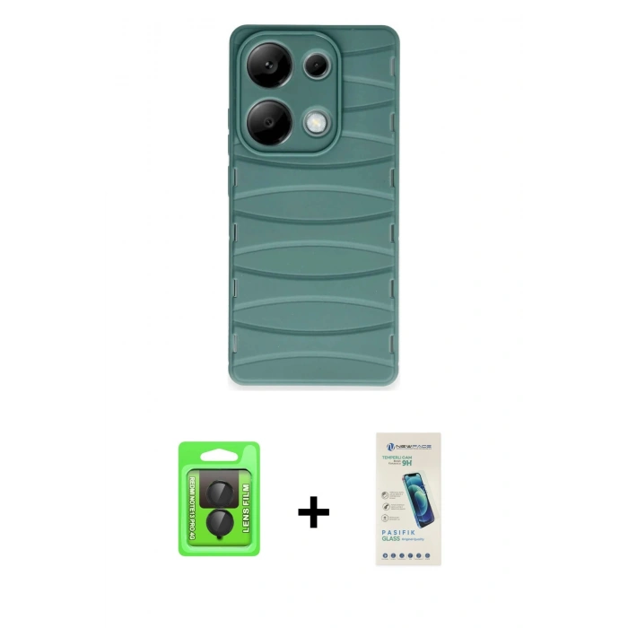 MARSİLYAN™- Redmi Note 13 Pro 4G Kılıf Doruk Form Serisi - Şeffaf Pasifik Cam Ekran Koruyucu + Raze Metal Kamera Lens - SH