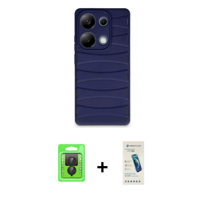 MARSİLYAN™- Redmi Note 13 Pro 4G Kılıf Doruk Form Serisi - Şeffaf Pasifik Cam Ekran Koruyucu + Raze Metal Kamera Lens - SH