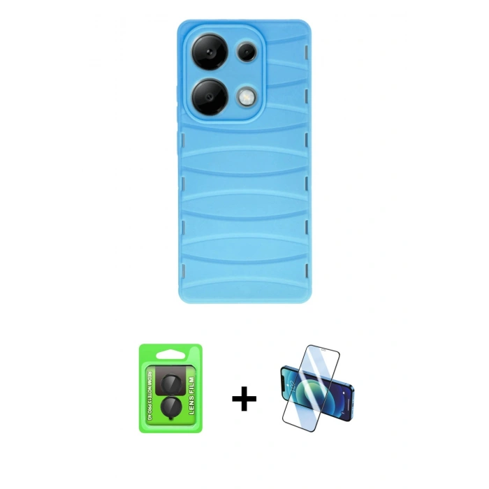 MARSİLYAN™- Redmi Note 13 Pro 4G Kılıf Doruk Form Serisi - Siyah 3D Antistatik Cam Ekran Koruyucu + Raze Metal Kamera Lens - SH