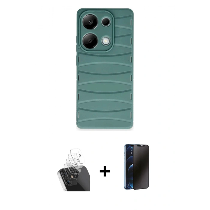 MARSİLYAN™- Redmi Note 13 Pro 4G Kılıf Doruk Form Serisi - Siyah 3D Antistatik Hayalet Cam Ekran Koruyucu + Kamera Lens Koruma Cam - SF