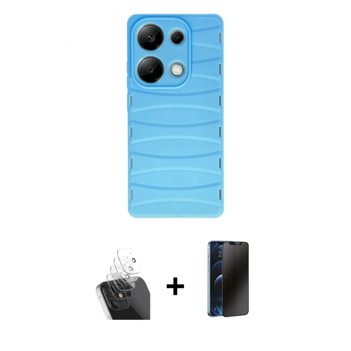 MARSİLYAN™- Redmi Note 13 Pro 4G Kılıf Doruk Form Serisi - Siyah 3D Antistatik Hayalet Cam Ekran Koruyucu + Kamera Lens Koruma Cam - SF