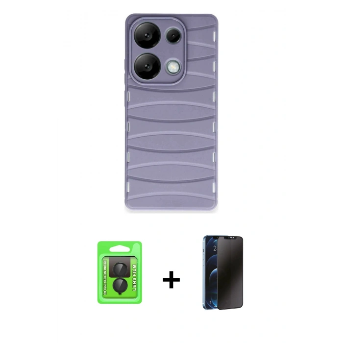 MARSİLYAN™- Redmi Note 13 Pro 4G Kılıf Doruk Form Serisi - Siyah 3D Antistatik Hayalet Cam Ekran Koruyucu + Raze Metal Kamera Lens - SH