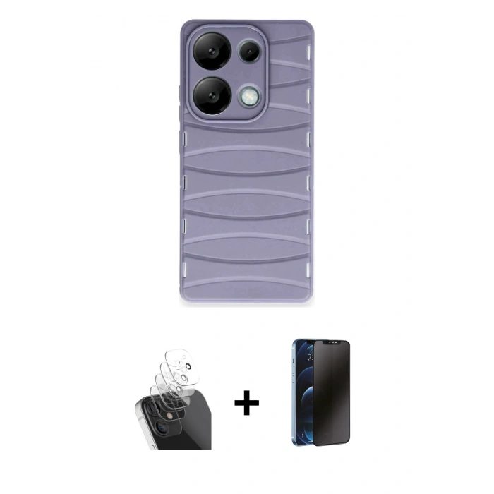 MARSİLYAN™- Redmi Note 13 Pro 4G Kılıf Doruk Form Serisi - Siyah 3D Antistatik Hayalet Cam Ekran Koruyucu + Kamera Lens Koruma Cam - SF
