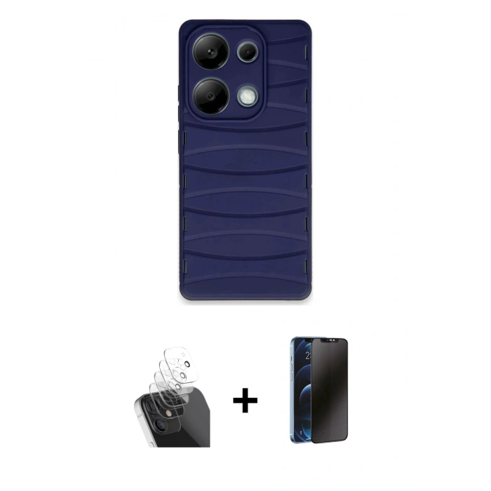 MARSİLYAN™- Redmi Note 13 Pro 4G Kılıf Doruk Form Serisi - Siyah 3D Antistatik Hayalet Cam Ekran Koruyucu + Kamera Lens Koruma Cam - SF